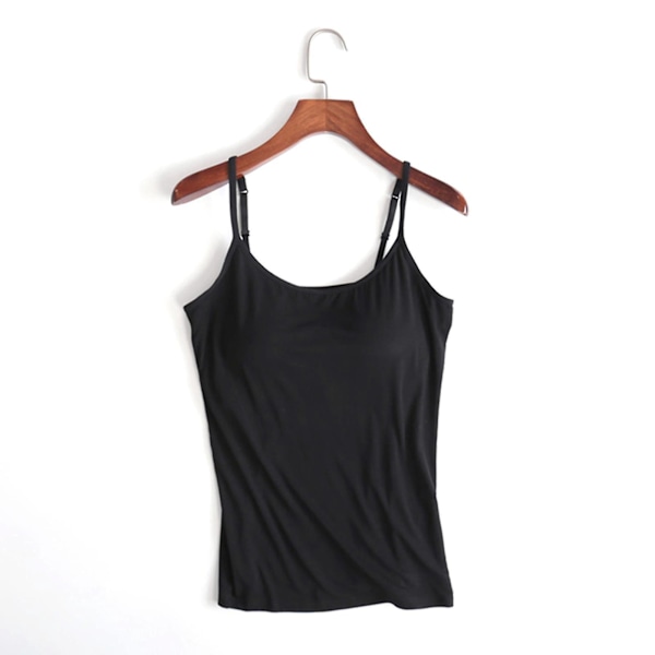 Camisole Tanktop med Indbygget BH - Kvinders Slim Fit Sort (Størrelse: S)