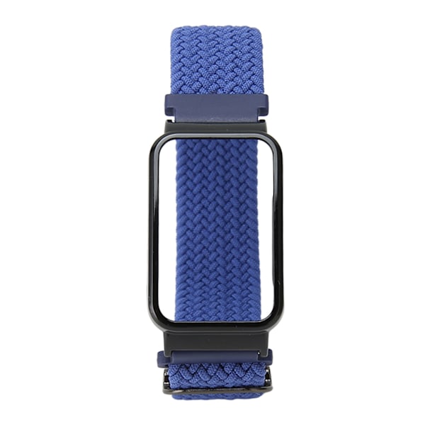 Flätad Loop Strap för Mi Band 7 Pro Justerbar Elastisk Nylon Loop Armband med Skyddsram Mörkblått Band Svart Case