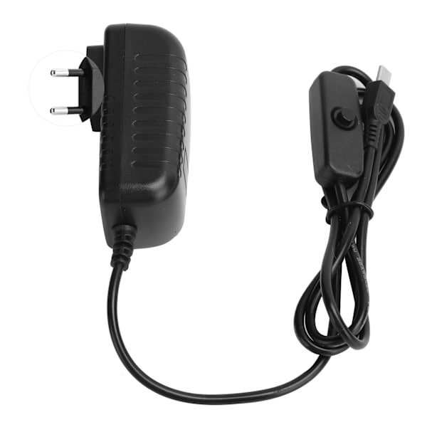 Strømforsyning for Raspberry Pi 5V 3A med integrert bryterknapp Micro USB-adapter 100‑240V EU-plugg