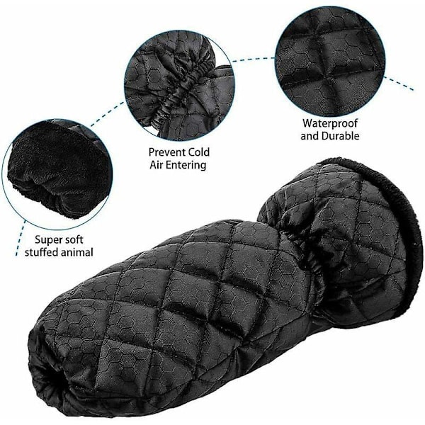 Isskrape med hanske, snøskrape med varmt fleecefôr, snøskrape elastisk lukket vindusvisker for is, snø (svart) 26X9.5CM -
