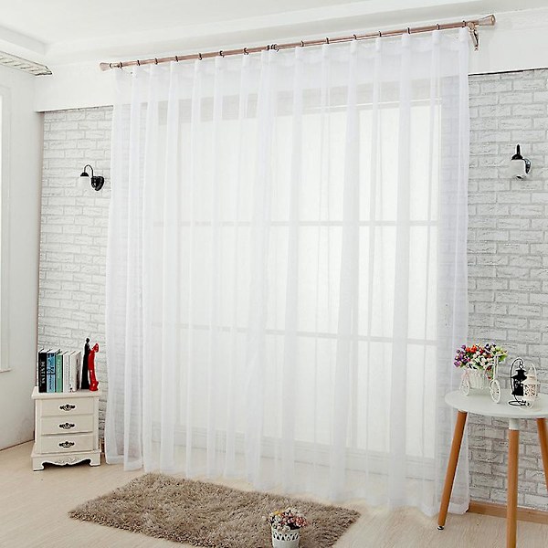 1 Styk Hvidt Tyndt Voile Gardiner 137cm*228cm Semi-Transparent Øjet Linned Effekt Vinduesdekorationer Moderne Stue Soveværelse Køkken Altan Karnap