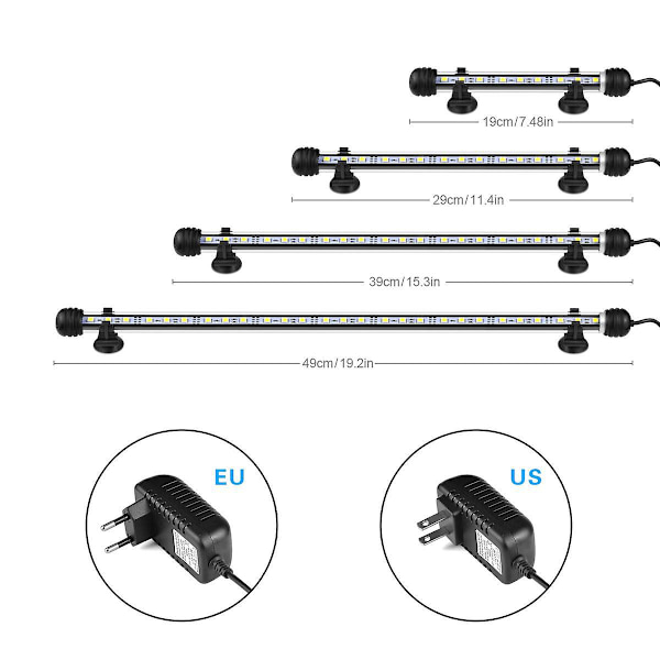 Undervands nedsænket LED-akvarielys med kontrol og timer - blå/hvid, 19 cm, 3,6W