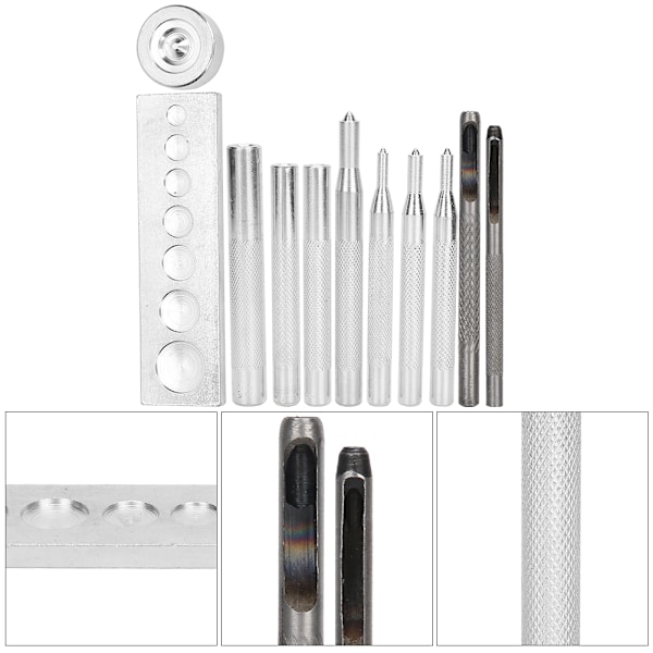 Snap Fastener Værktøjssæt Hul Stanser Knap Sætter 7 I 1 Base Læder Håndværk Værktøjssæt