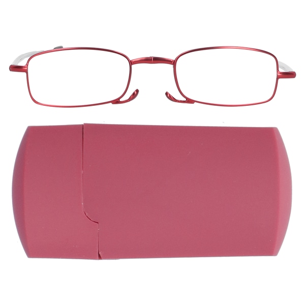 Eldre sammenleggbare lesebriller i rustfritt stål Blått lysblokkerende presbyopiske briller (+350 kvadratisk rød)