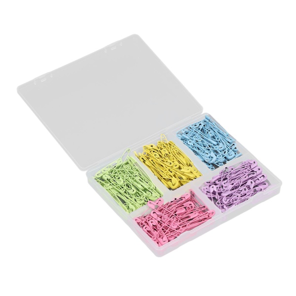 Blandade färger Säkerhetsnålar Rostfritt stål Säkerhetsnålar DIY Hantverk Blöjnålar för hushållshandverk 5 färger A Typ Enstaka låda 325PCS