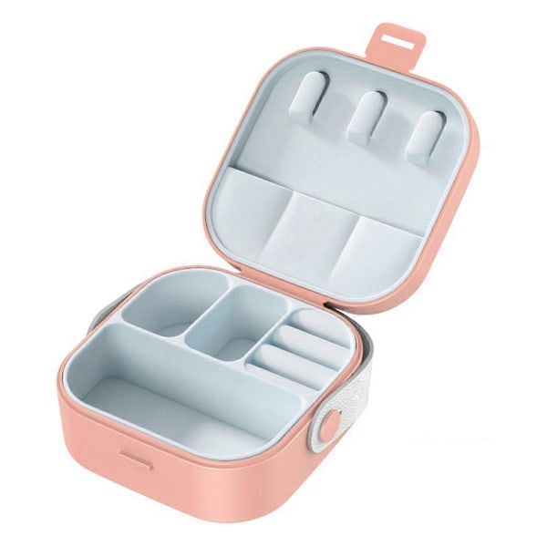 Smykkeeske for øredobber med håndtak, Mini smykkeeske for reise, Rosa