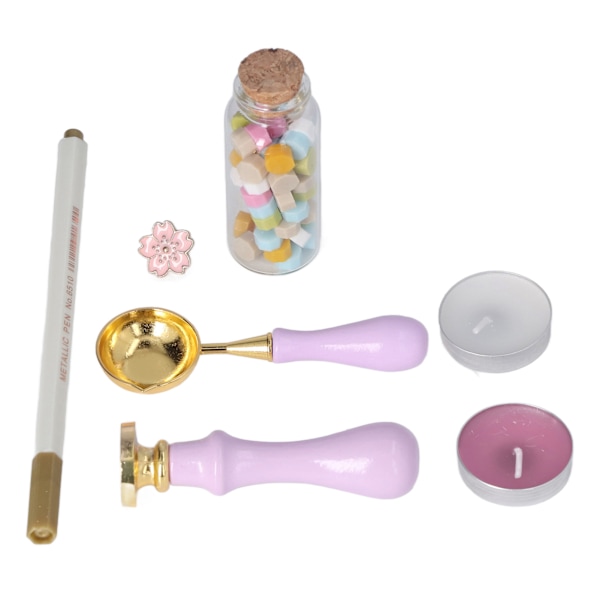 Voksforseglingssæt Europæisk Retro DIY Farvevoksforseglingssæt med Træstempelhåndtag Sakura Brosche til Kuvert Invitation