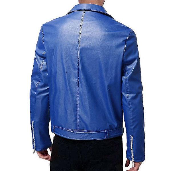 Smallast Slim Fit Mörkblå PU-Läder Biker Motorcykeljacka för Män