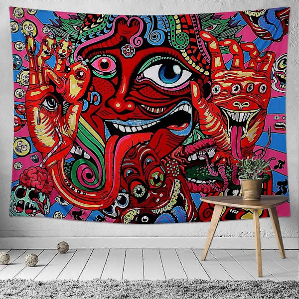 (Ansikte, L / 150x200cm) Psykedelisk Arabesque Tapestry Väggbonad Hippie Väggbonad Abstrakt Retro Mönster Tapestries Magisk Fraktal Tapestry för B