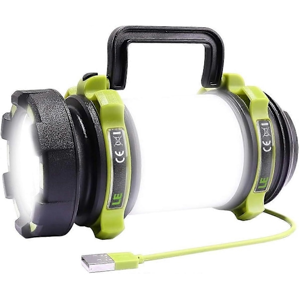 THE LED Campinglykt, Oppladbar 2600mAh Campinglanterne, 6 Moduser Kraftig LED Lommelykt, USB
