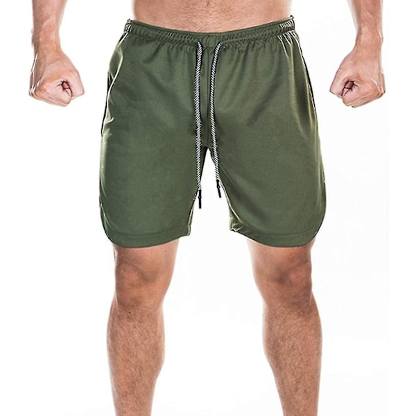 Lett og hurtigtørkende 2-i-1 løpeshorts for menn XXL Grønn