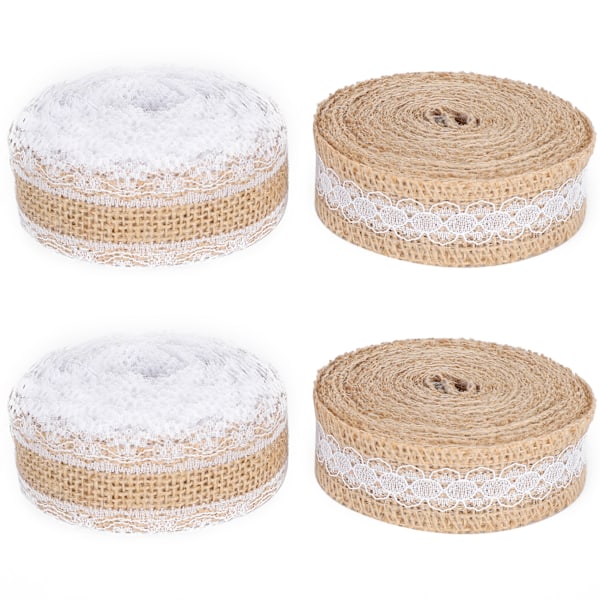 4pcs 5M/roll Natural Jute Burlap Ribbon Hessian Lace Roll for Wedding Decor Party Supplies