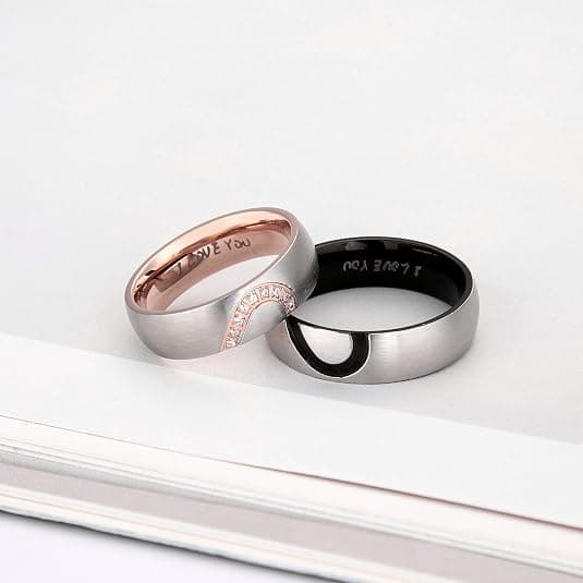 Hans & Hennes Ekte Kjærlighet Hjerte Løfte Ring Rustfritt Stål Par Bryllupsringer Toppring, 6mm