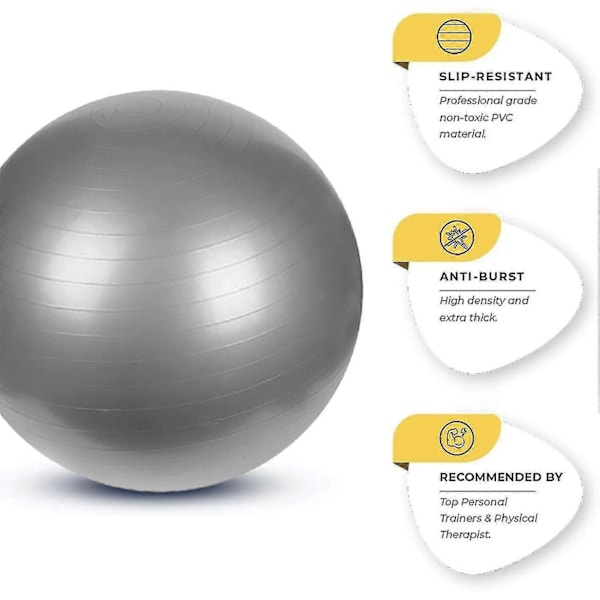 Gymnastinen pallo, puhkeamaton, Pilates, jooga, keskivartalon vahvistus, synnytysharjoittelu, pumppu, hopea, 85 cm