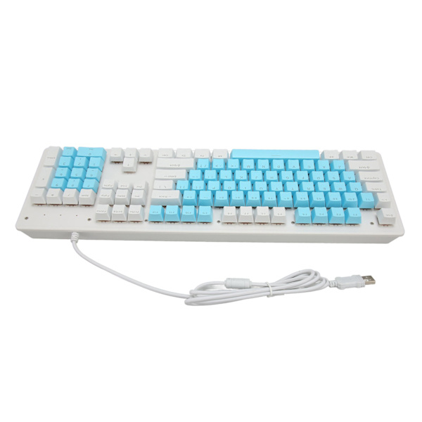 Speltangentbord USB 104 tangenter mekanisk brytare RGB bakgrundsbelyst 4,9 fot kabel trådbundet tangentbord för stationär bärbar dator Röd brytare (blå vita tangentbord)