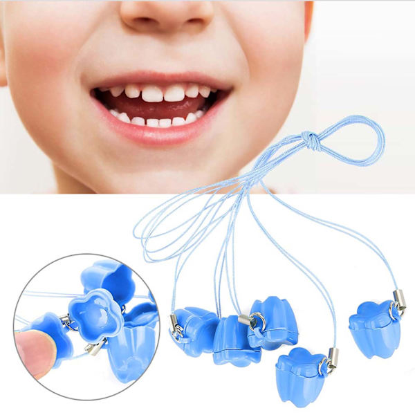 5 st plast baby mjölktand förvaringsbox med rep tandräddare halsband blå