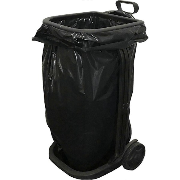 10 Stora Sopsäckar 110L - Förslutningslänk, Ultra-Resistenta, Läcksäkra, Opaque Svarta