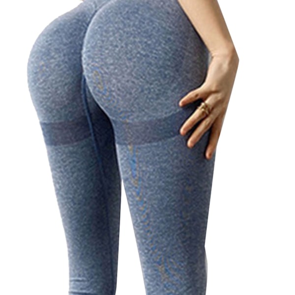 Yogabukser Peach Hip Split Lines Butt Lifting Leggings Elastiske Åndbare Træningstætte Bukser til Cykling Løb Grå Blå S