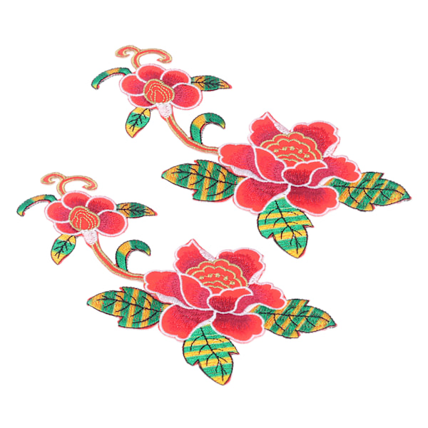 2 stk. patches syning håndsømning dekorative DIY fremstilling bomuld broderet blomstermønster patch til scrapbooking rød
