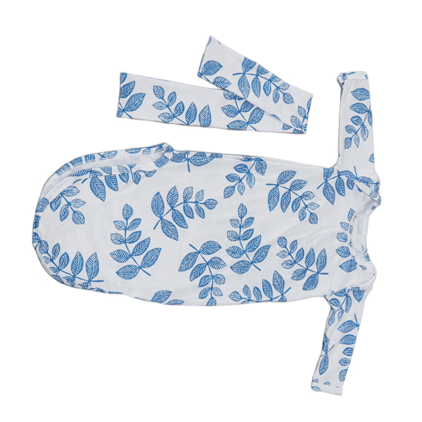 Baby Knotted Nightgown Pustende Myk Komfortabel Spedbarnssovepose med Hårbånd Blå Linje Blad