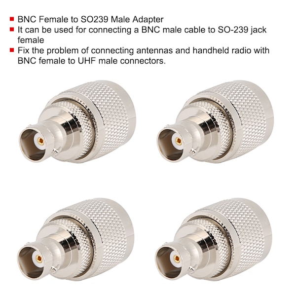 4 stk BNC hun til SO239 hanadapter RF koaksial koaksialstik