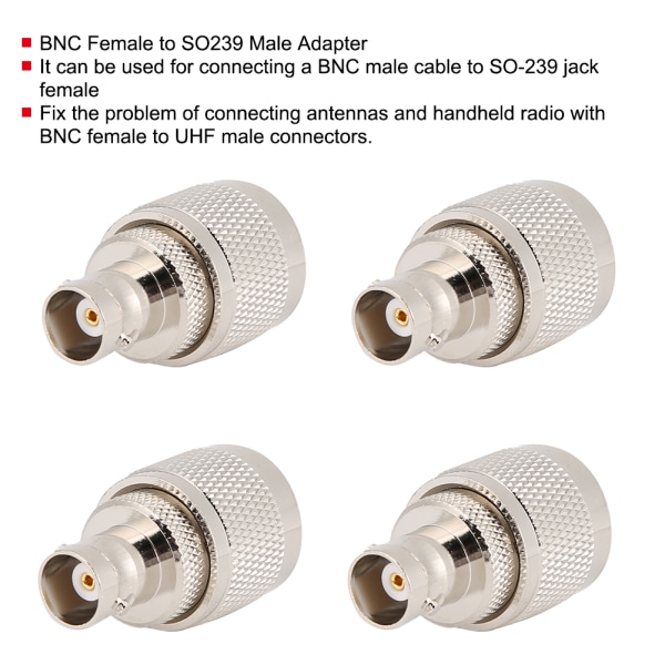 4 stk BNC hunn til SO239 hannadapter RF koaksial koaksialkontakt