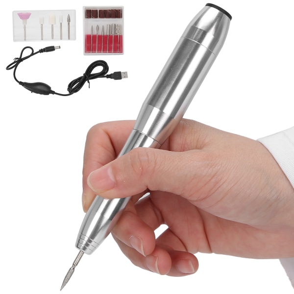 Negleborepen Aluminiumslegering Negleslibemaskine Elektrisk polering Manicure VærktøjSølv