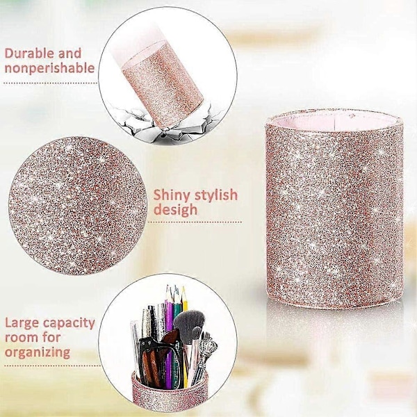 Sminkborsthållare, Glitter Rosa Kvinnor Flickor Rund Pennhållare För Kontor, Pennkopp
