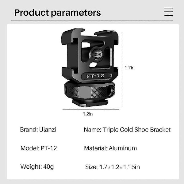 On Camera 3 Cold Shoe Monitor Mount, Triple Cold Shoe Adapter Tripod 1/4\"