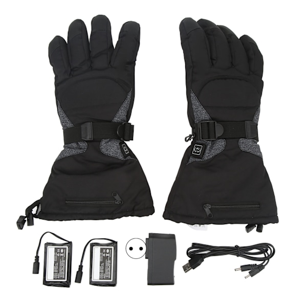 Oppvarmede hansker for menn og kvinner, oppladbare finger touch screen, 3 oppvarmingsmoduser, 100-240V svart for vinterutendørs EU-plugg