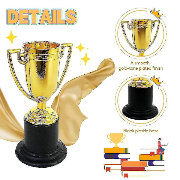 24-pack Mini Troféer för Barnpriser, Guldiga Pris-troféer i Plast, För Kalasgåvor, Belöningar, Sport -B7