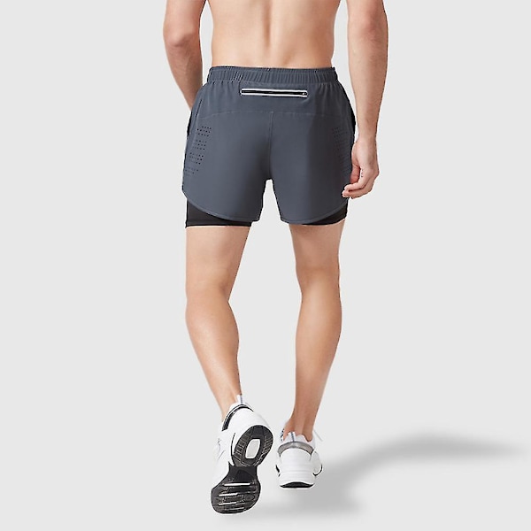 Herre Hurtigtørrende Dobbelt Lag Fitness Shorts S Grålig Grøn