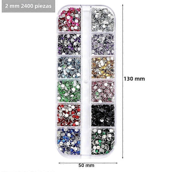 2400 kpl AB Jelly Strassikiviä Setti 2mm Värikkäitä Pyöreitä Hartsi Tasapohjia DIY 3D Kynsitaiteen Koristeluun Kirkas 2mm