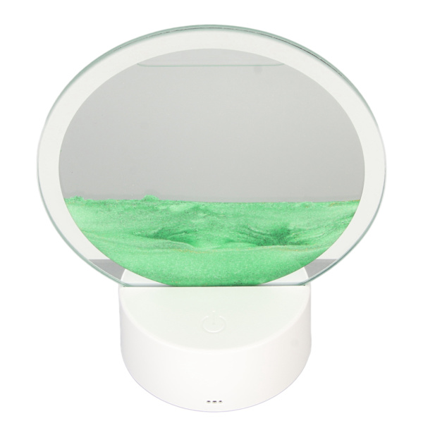 Moving Sand Art Rund ramme 3D Transparent Glas Batteri USB Powered Lights Dynamisk Sand Picture til Family Office Cafe Grøn
