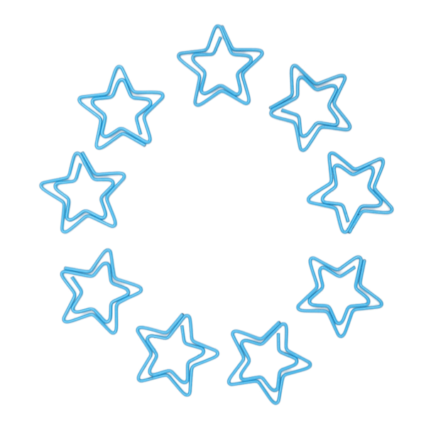 100 stk. stjerneformede papirclips med plating-proces, rustfri, praktiske, metalliske papirclips til kontor, blå