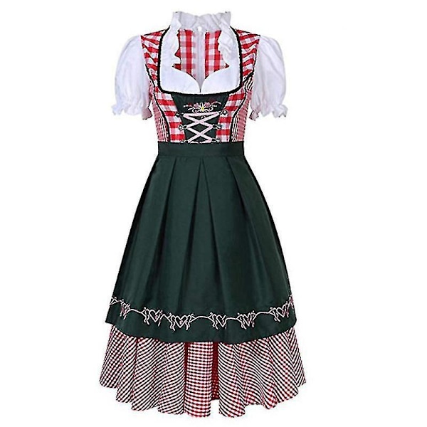 Traditionel Tysk Plaid Dirndl Kjole Oktoberfest Kostume XL Mørkeblå