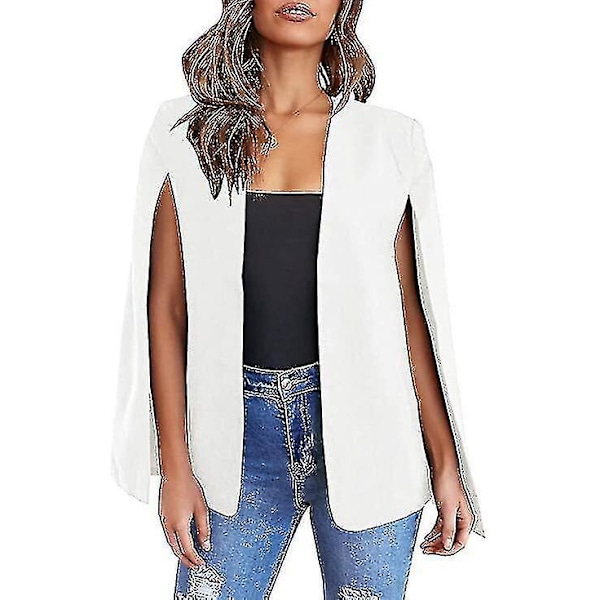 Split Sleeve Women's Cape Blazer - Stylish Open Front Jacket S White