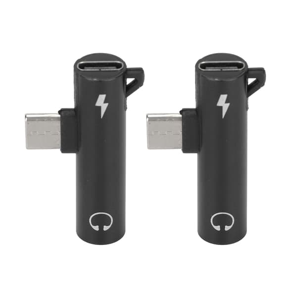 2 STK USB C til 3,5 mm lydadapter 2 i 1 lydopladning USB C til lydstik ABS USB C til lydstik til telefon tablet sort