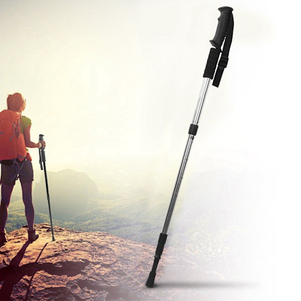 Ulkoilumatkailuun tarkoitettu neliosainen suora trekking-sauva, vaellussauva, vuorikiipeilysauva, kävelysauva (hopea)