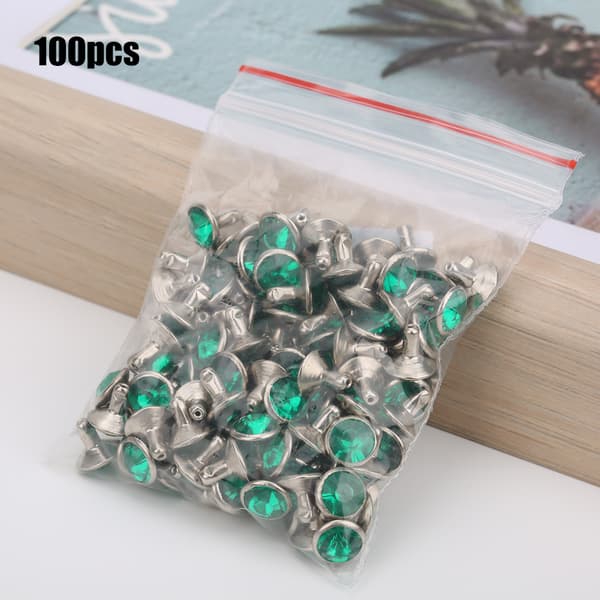 B Akryl Diamant 8mm Dekorativ DIY Stud Klestilbehør 8mm Sølvkant Krystall Smaragd