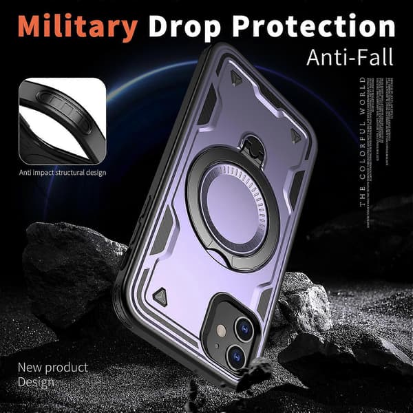 Deksler til iPhone 11/ XR Kompatibel med MagSafe Militær Beskyttelse PC+TPU Stativ Telefondeksel Purple