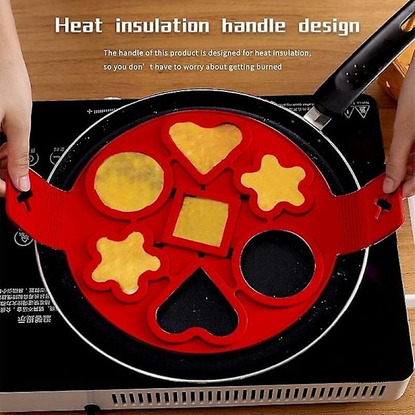 Rund Æggepandekageform 7 Huller Omeletform Ikke-Giftig Smagløs Silikone Non-Stick Pandekage Maker Til Bageplade 23X37cm Rød