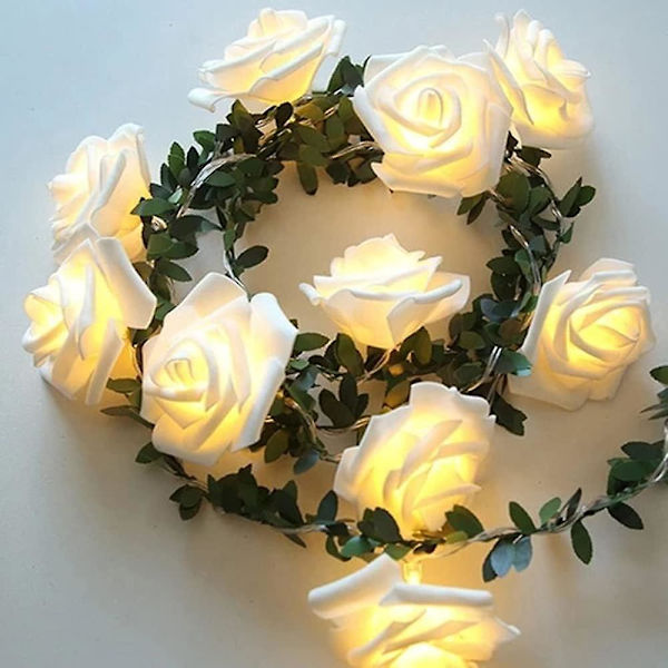 Rose Rattan Blomster Fe-ljus, 3m/9.81ft 20 LED Varm Vit, Batteridriven Dekorationsljus för Födelsedagsfest Bröllop