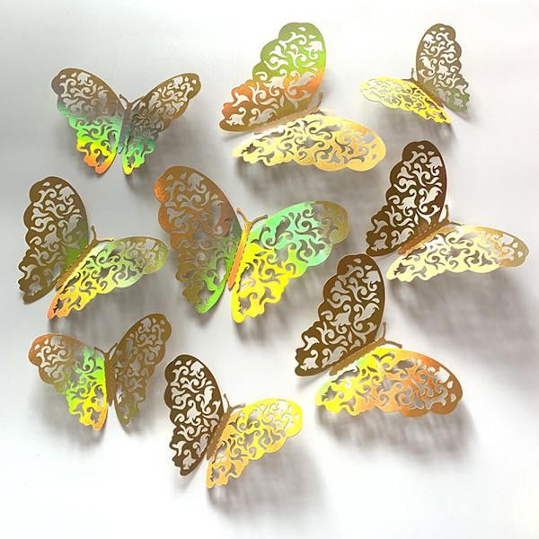 12 stk/sett 3D sommerfugl vegg klistremerker hul sommerfugl dekorasjon DIY kunstdekor håndverk for soverom og stueinnredning