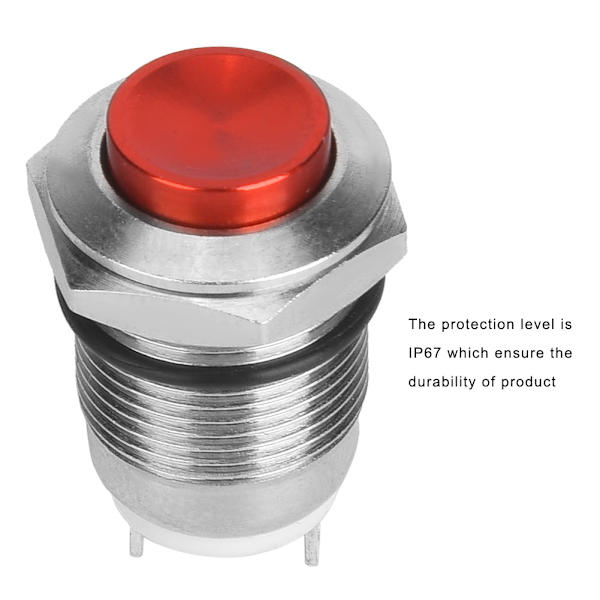6 kpl metallinen painikekytkin 2 nastaa IP67 vedenpitävä palautus ilman valoa 12mm (punainen, vihreä, keltainen, sininen, musta, metalli)