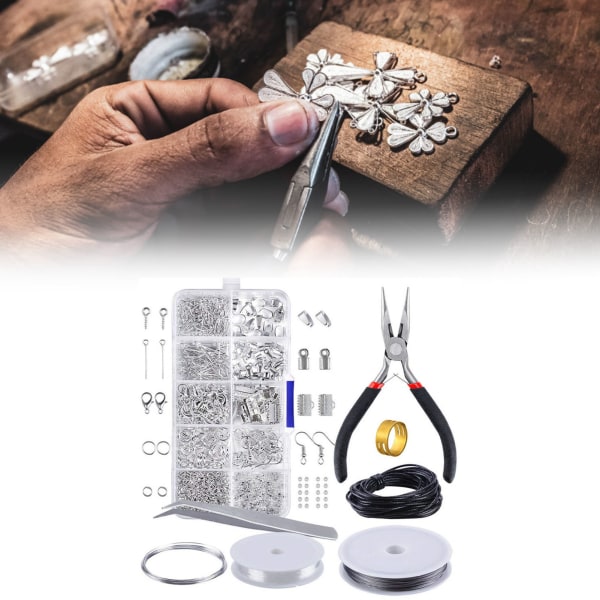 10 Grids Smyckestillverkningssats Hummerspännen Pincett Tång Öppningsringar Smycketillbehör Silver