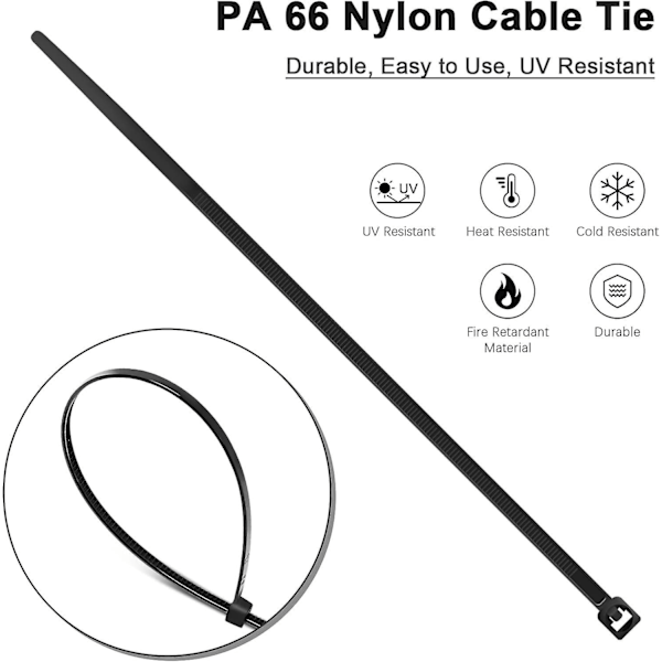 100 kpl nippusiteitä 200 mm x 3 mm, ammattikäyttöön tarkoitetut nippusiteet, nylon-nippusiteet, nippusiteet 200 mm, musta, 100 kappaleen pakkaus