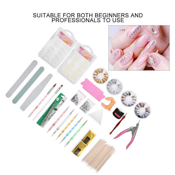 Set Nail Art Dotting Pen tekojalokivi UV-geeli kynsiviila Nail Art Tools Kit