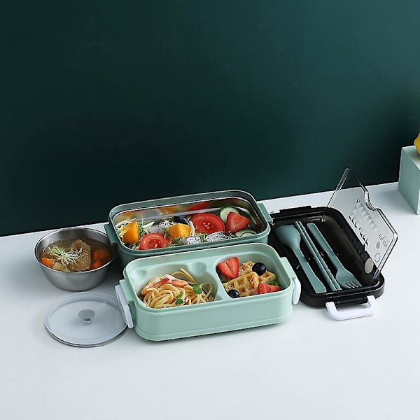 Stable Stakbar Lufttæt 304 Rustfrit Stål Plastik Madkasse Bento Madopbevaringsbeholder Grøn