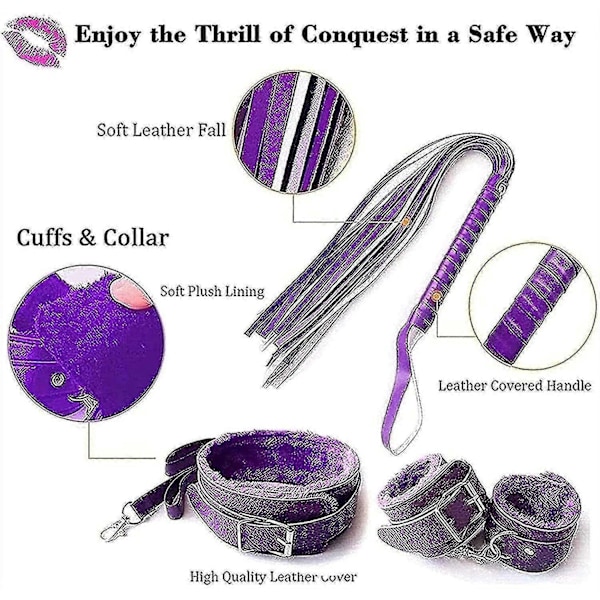 7 delar/set Läder Bondage Kit Vuxenlek Hndcffs/whps/boll Gg/rep/halsband Bdm